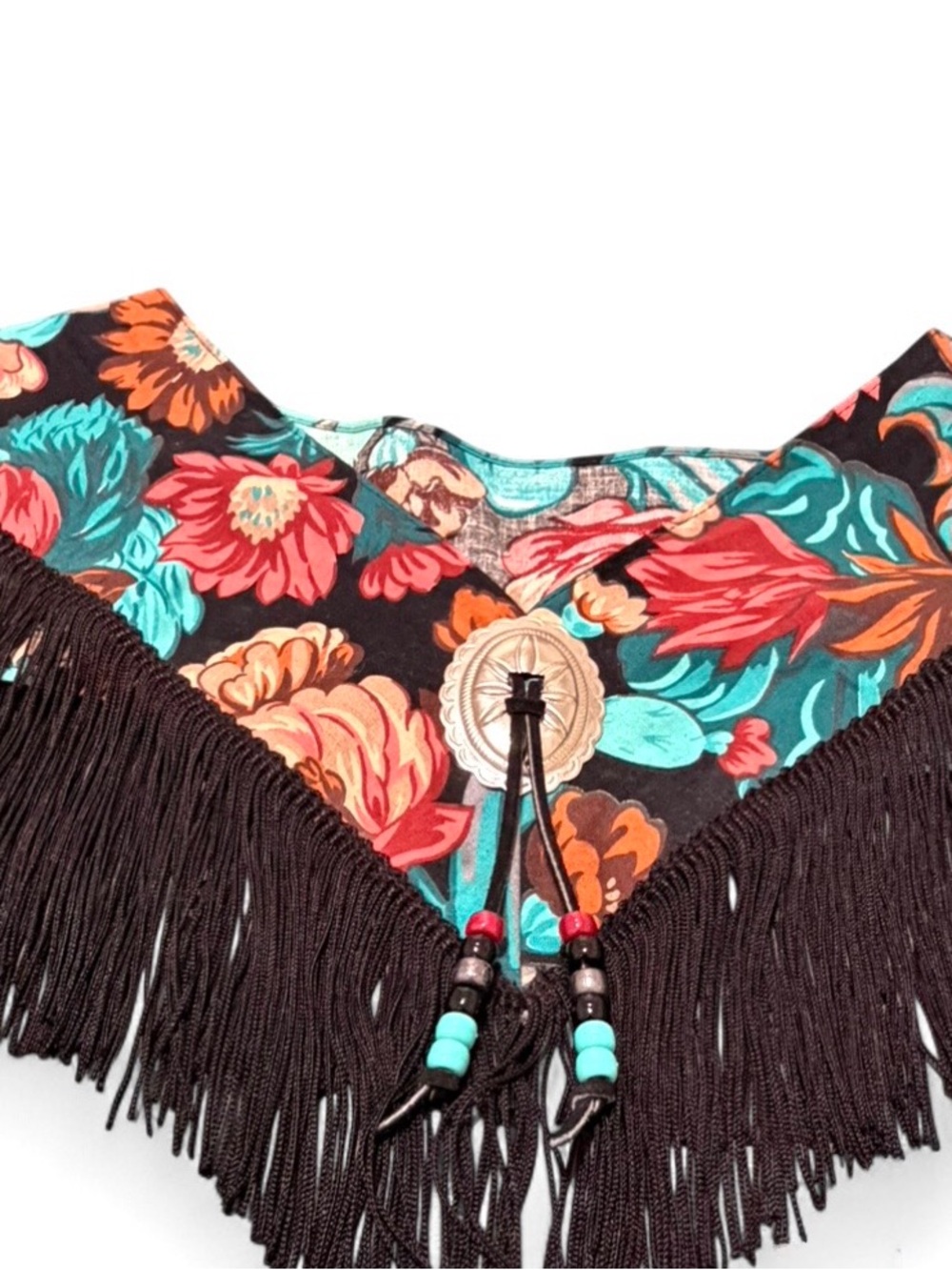 Vintage Western Fringe Floral Capelet/Shoulder Shawl-Festival Boho Cowgirl Chic - Picture 6 of 10